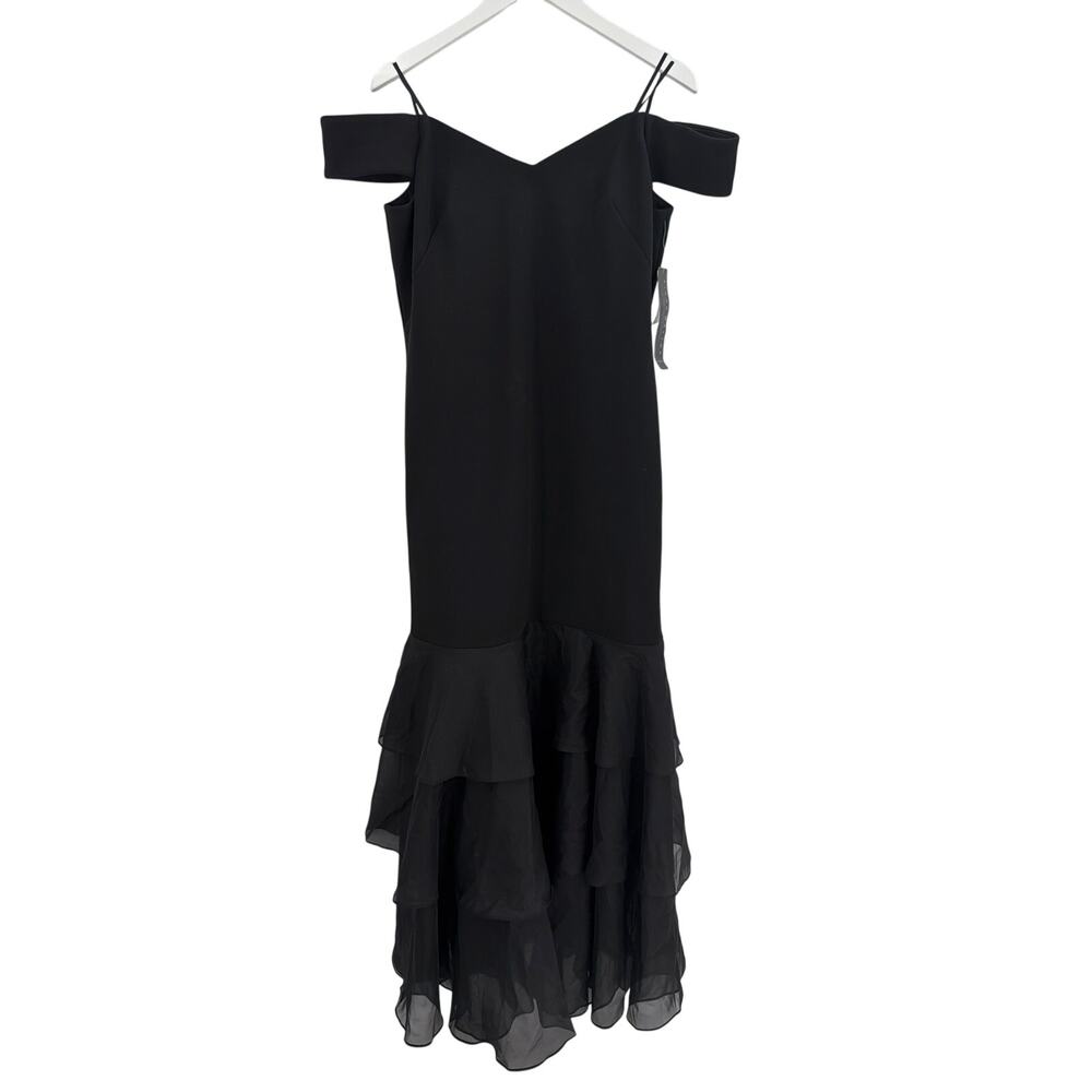 Aidan Mattox Women's Black Bonded Crepe Off The Shoulder Mermaid Gown Size 16 - Picture 5 of 12